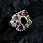 Tourmaline Navratna French Silver multicolor Gemstone Chunky Signet Ring Jewellery