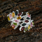 Tourmaline multiple Italian Silver multicolor Gemstones Chunky Vintage Ring Jewellery