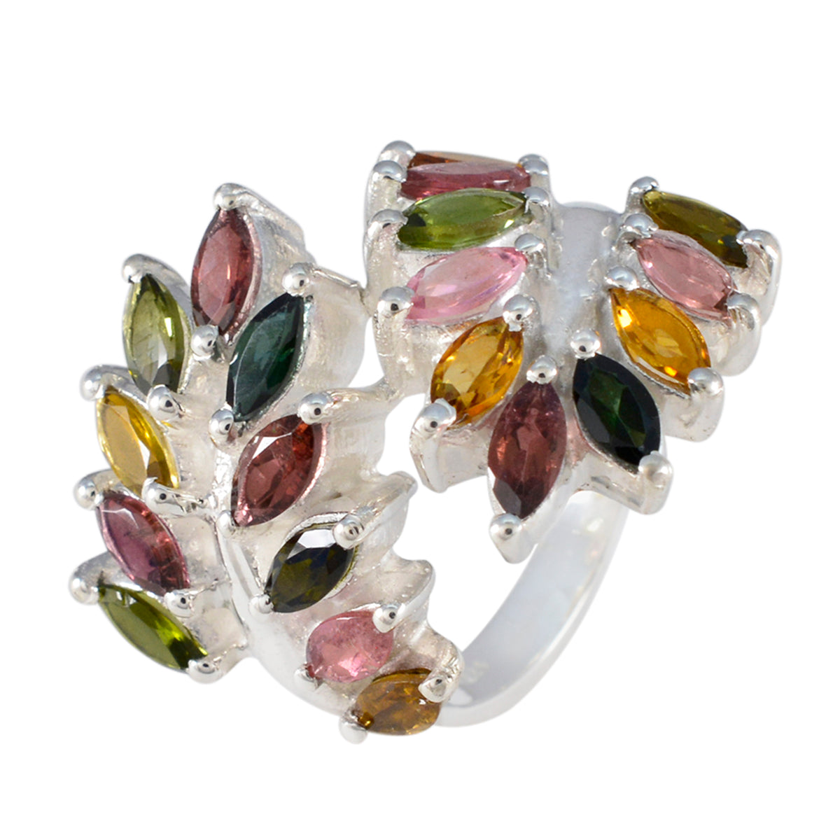Tourmaline multiple Italian Silver multicolor Gemstones Chunky Vintage Ring Jewellery