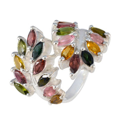 Tourmaline multiple Italian Silver multicolor Gemstones Chunky Vintage Ring Jewellery
