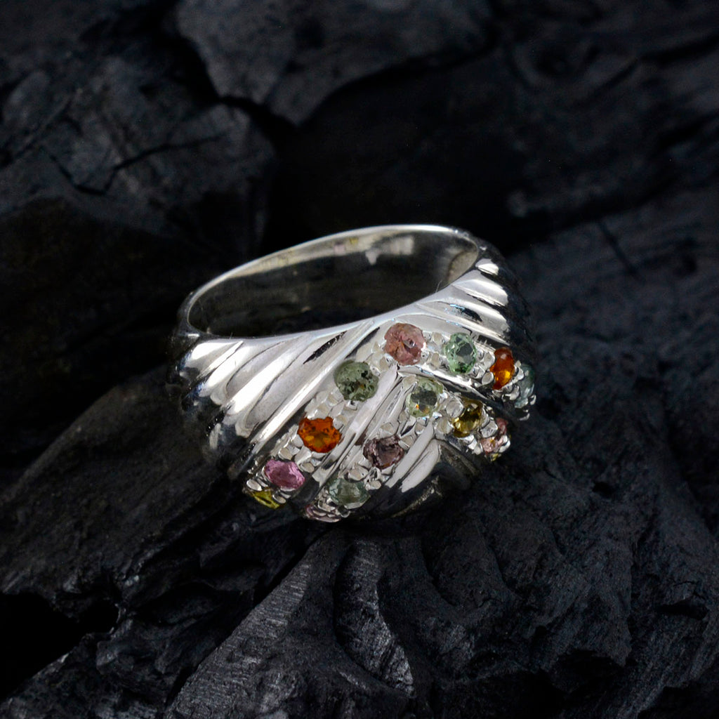 Tourmaline multiple German 925 Silver multicolor Gemstone Versatile Abstract Ring Jewellery