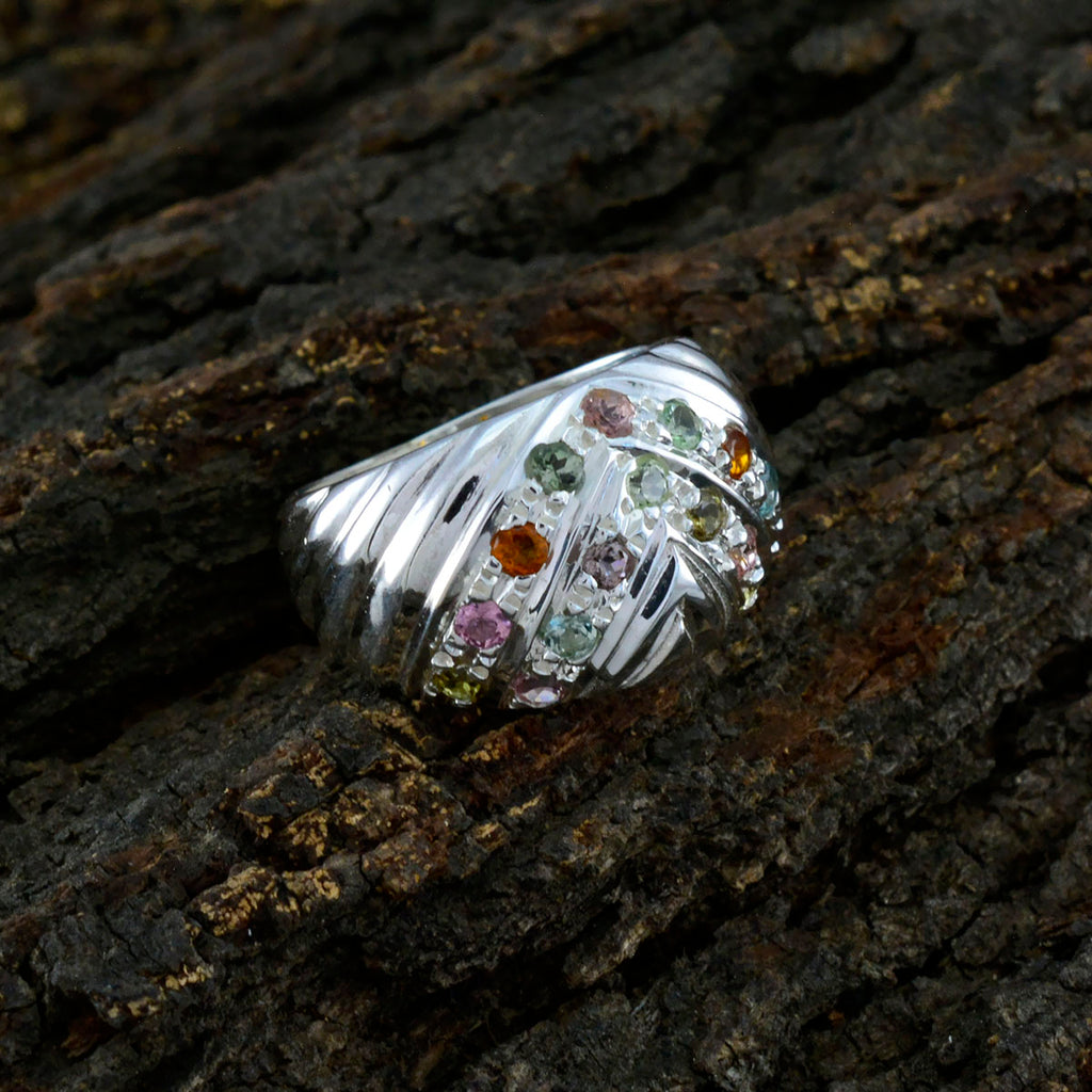 Tourmaline multiple German 925 Silver multicolor Gemstone Versatile Abstract Ring Jewellery