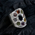 Tourmaline navratna Indian 925 Sterling Silver multicolor Gemstones Chunky Retro Ring Jewellery