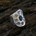 Tourmaline navratna Indian 925 Sterling Silver multicolor Gemstones Chunky Retro Ring Jewellery