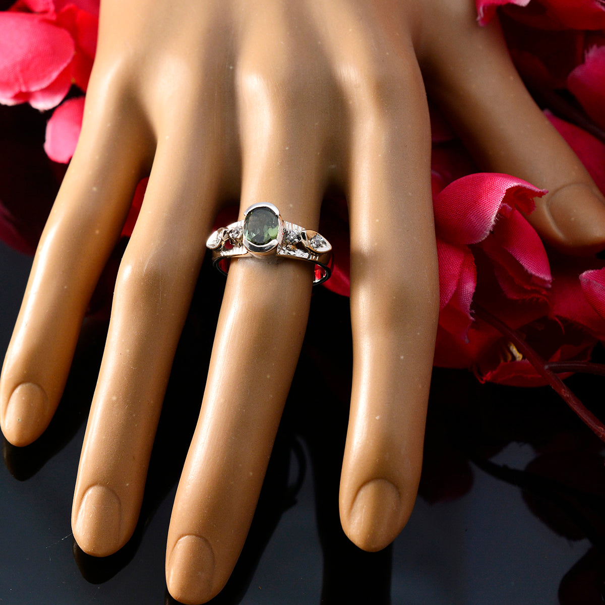 Tourmaline Solitaire Russian 925 Silver multicolor Gemstone Minimal Fairytale Ring Jewellery