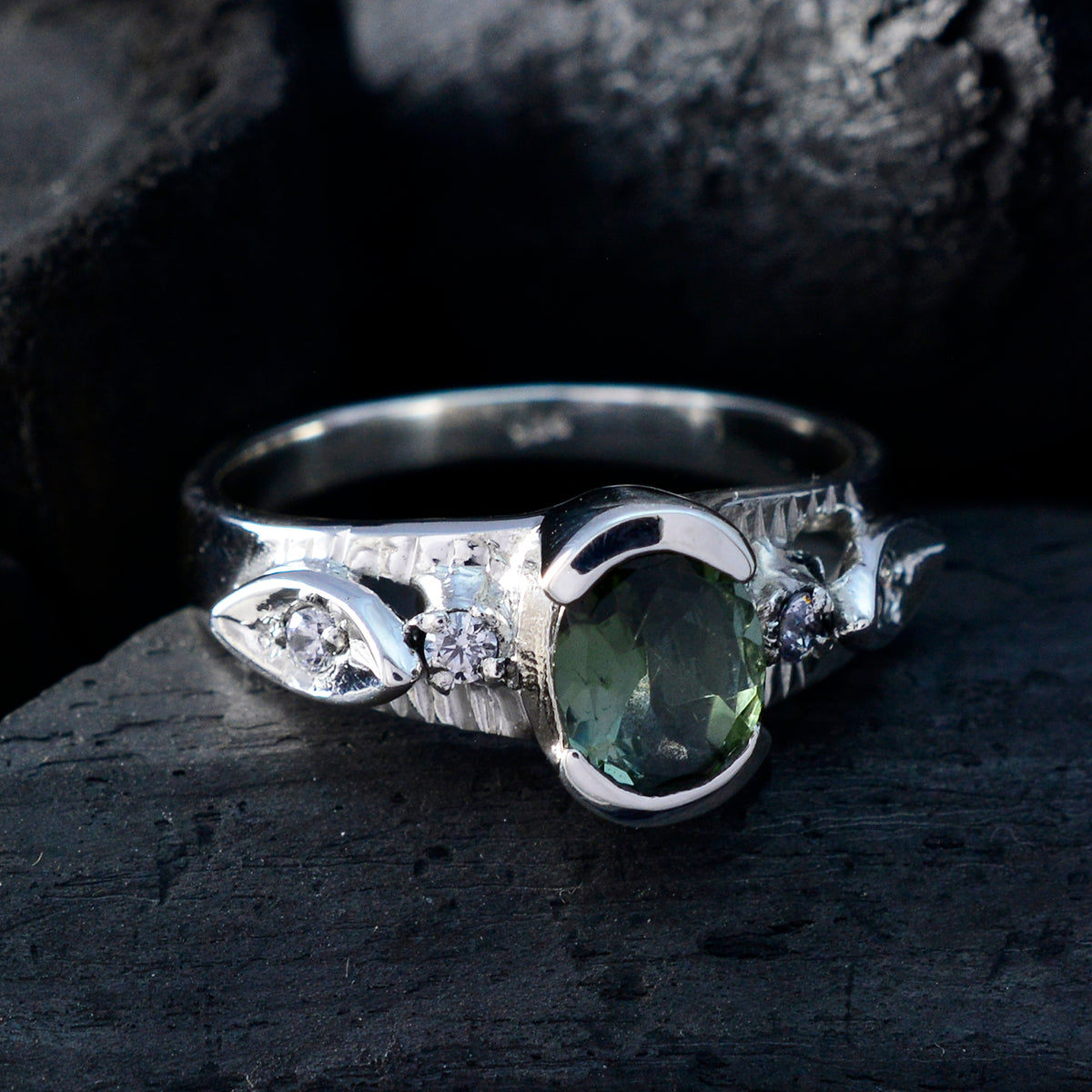 Tourmaline Solitaire Russian 925 Silver multicolor Gemstone Minimal Fairytale Ring Jewellery