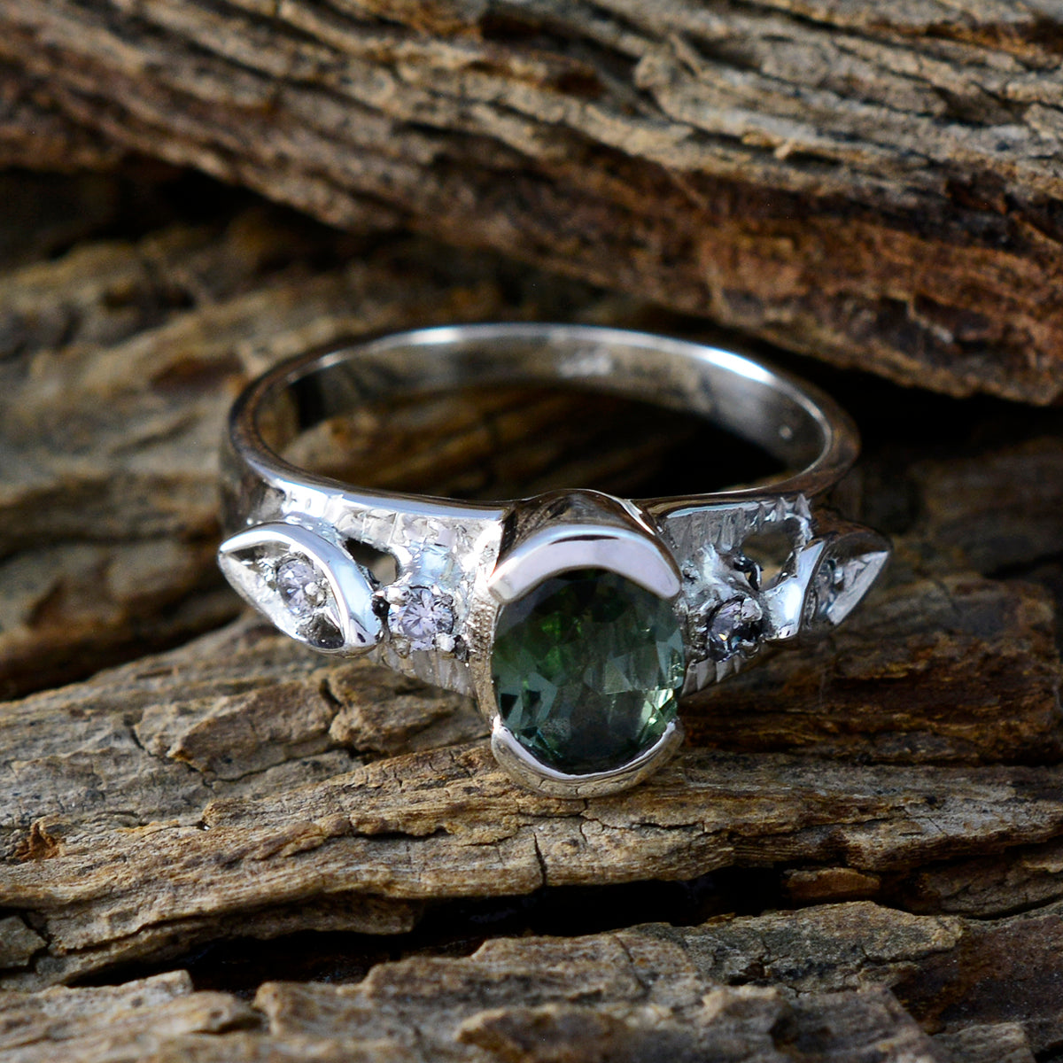 Tourmaline Solitaire Russian 925 Silver multicolor Gemstone Minimal Fairytale Ring Jewellery