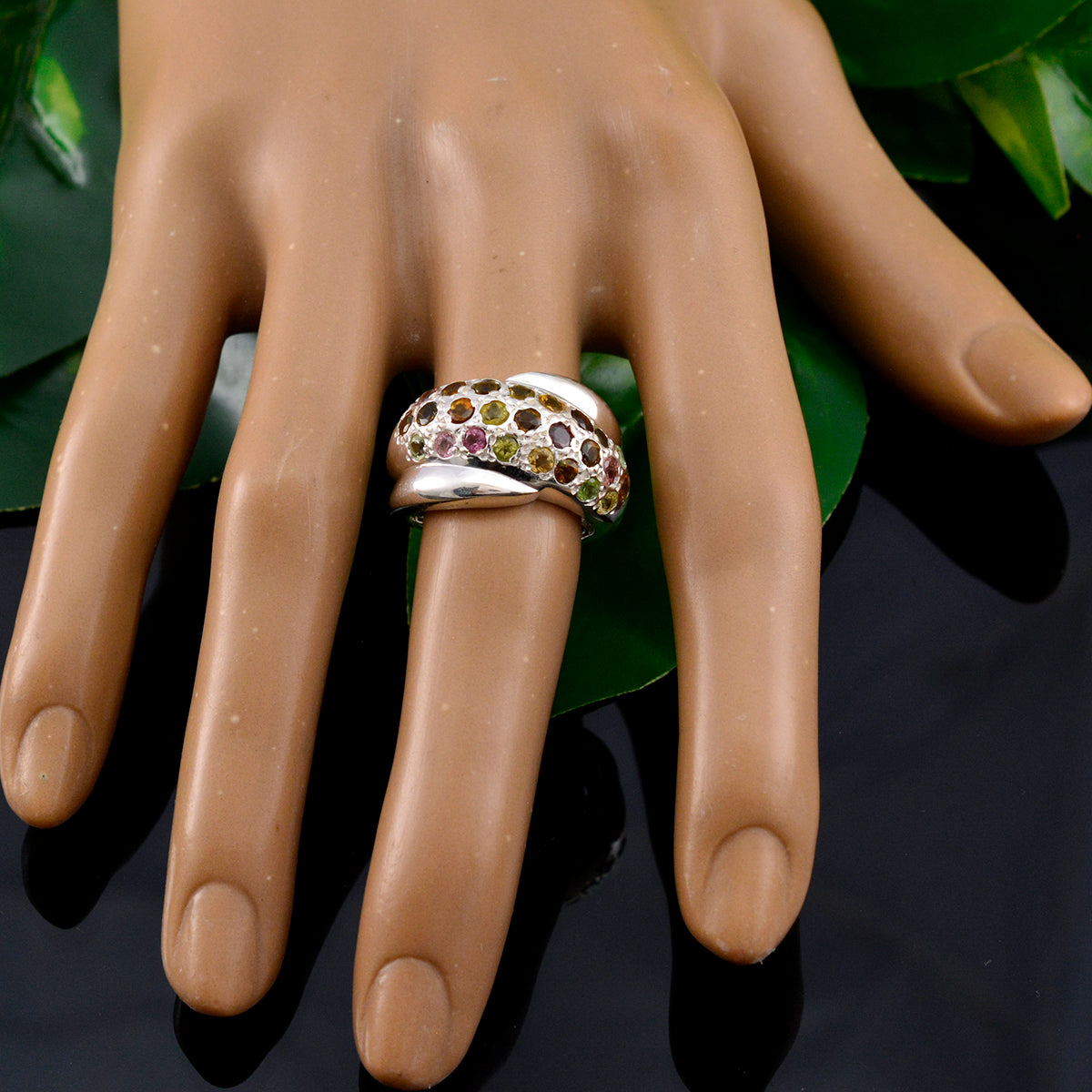 Turmalin mehrere ägyptische 92,5 Silber mehrfarbig Edelstein Essential Abstract Ring Schmuck