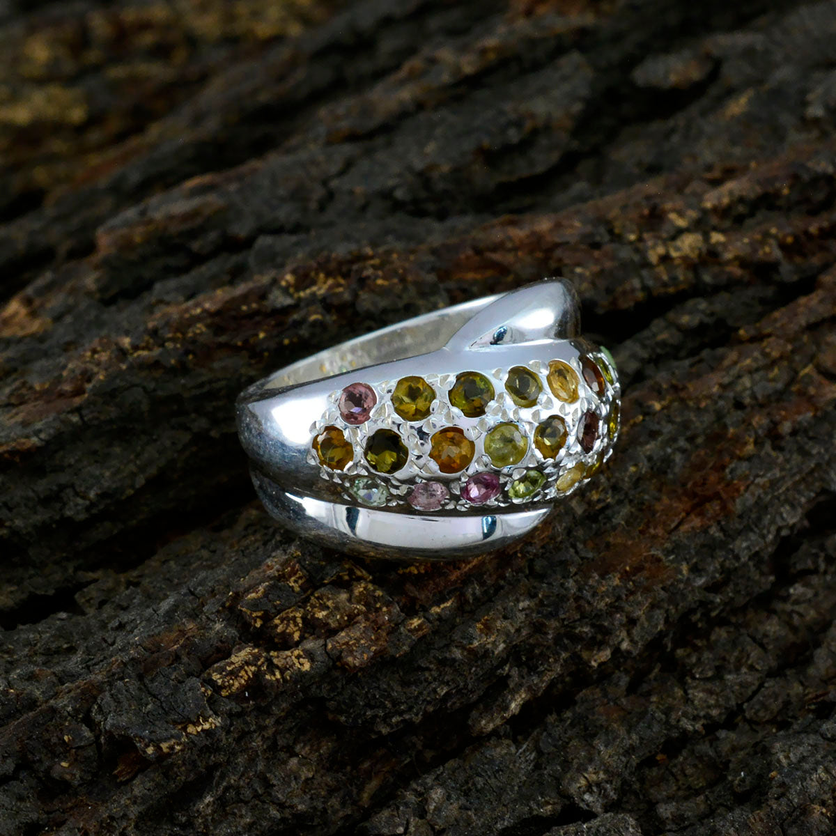 Tourmaline multiple Egyptian 92.5 Silver multicolor Gemstone Essential  Abstract Ring Jewellery