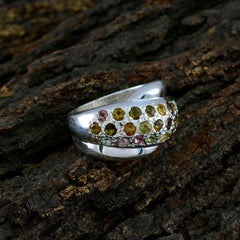 Turmalin mehrere ägyptische 92,5 Silber mehrfarbig Edelstein Essential Abstract Ring Schmuck