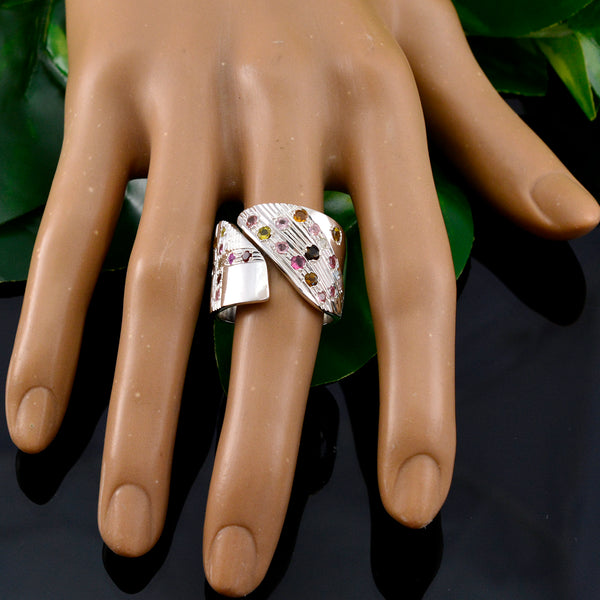 Tourmaline multiple German Sterling Silver multicolor Gemstone Chunky Retro Ring Jewelry