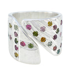 Tourmaline multiple German Sterling Silver multicolor Gemstone Chunky Retro Ring Jewelry
