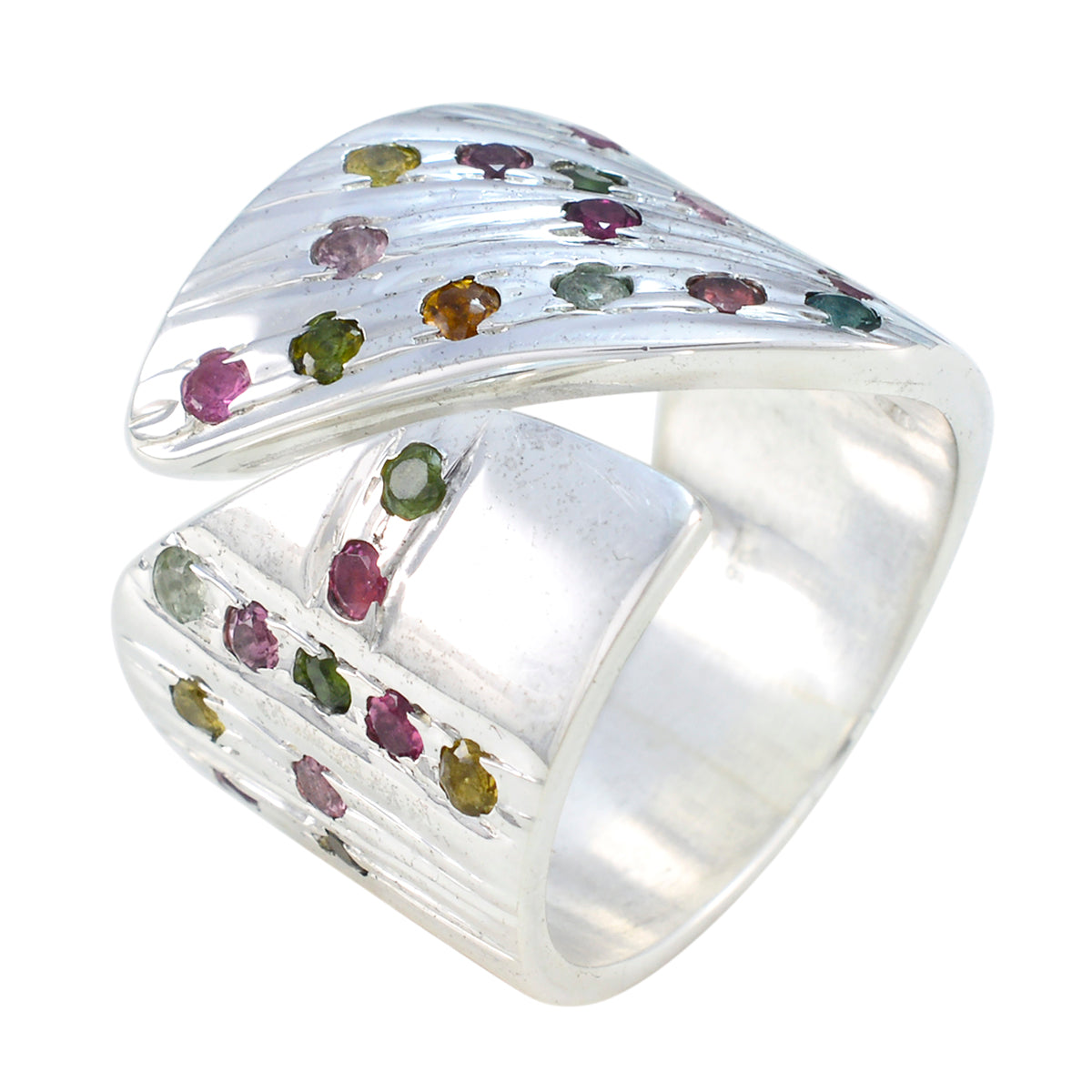 Tourmaline multiple German Sterling Silver multicolor Gemstone Chunky Retro Ring Jewelry