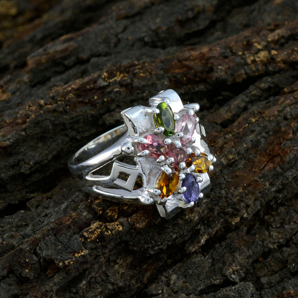 Tourmaline multiple German Sterling Silver multicolor Gemstone Mid weight Trendy Ring Jewellery