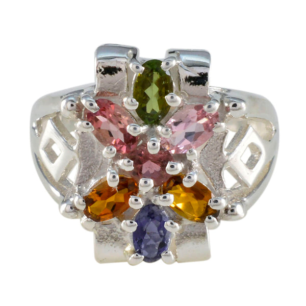 Tourmaline multiple German Sterling Silver multicolor Gemstone Mid weight Trendy Ring Jewellery