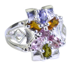 Tourmaline multiple German Sterling Silver multicolor Gemstone Mid weight Trendy Ring Jewellery