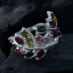 Tourmaline multiple French Sterling Silver multicolor Gemstones Eye catching Abstract Ring Jewelry