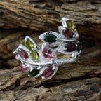 Tourmaline multiple French Sterling Silver multicolor Gemstones Eye catching Abstract Ring Jewelry