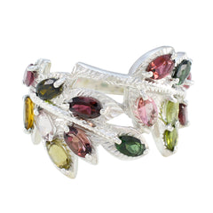 Tourmaline multiple French Sterling Silver multicolor Gemstones Eye catching Abstract Ring Jewelry