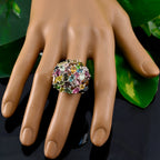 Tourmaline multiple French Silver multicolor Gemstone Statement Artisan Ring Jewelry