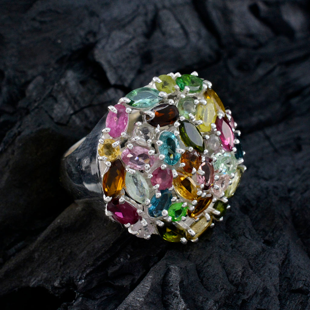 Tourmaline multiple French Silver multicolor Gemstone Statement Artisan Ring Jewelry