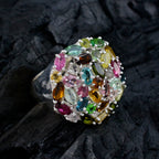 Tourmaline multiple French Silver multicolor Gemstone Statement Artisan Ring Jewelry