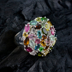 Tourmaline multiple French Silver multicolor Gemstone Statement Artisan Ring Jewelry