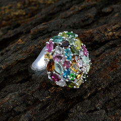 Tourmaline multiple French Silver multicolor Gemstone Statement Artisan Ring Jewelry