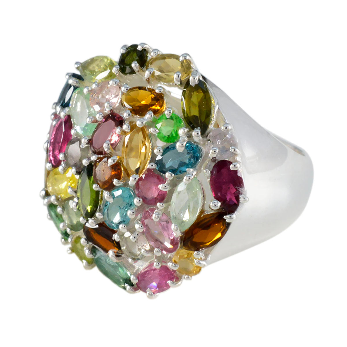 Tourmaline multiple French Silver multicolor Gemstone Statement Artisan Ring Jewelry メイン画像