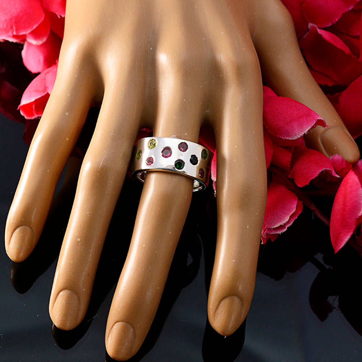 Tourmaline multiple Egyptian Sterling Silver multicolor Gemstone Versatile Eternity Band Jewelry