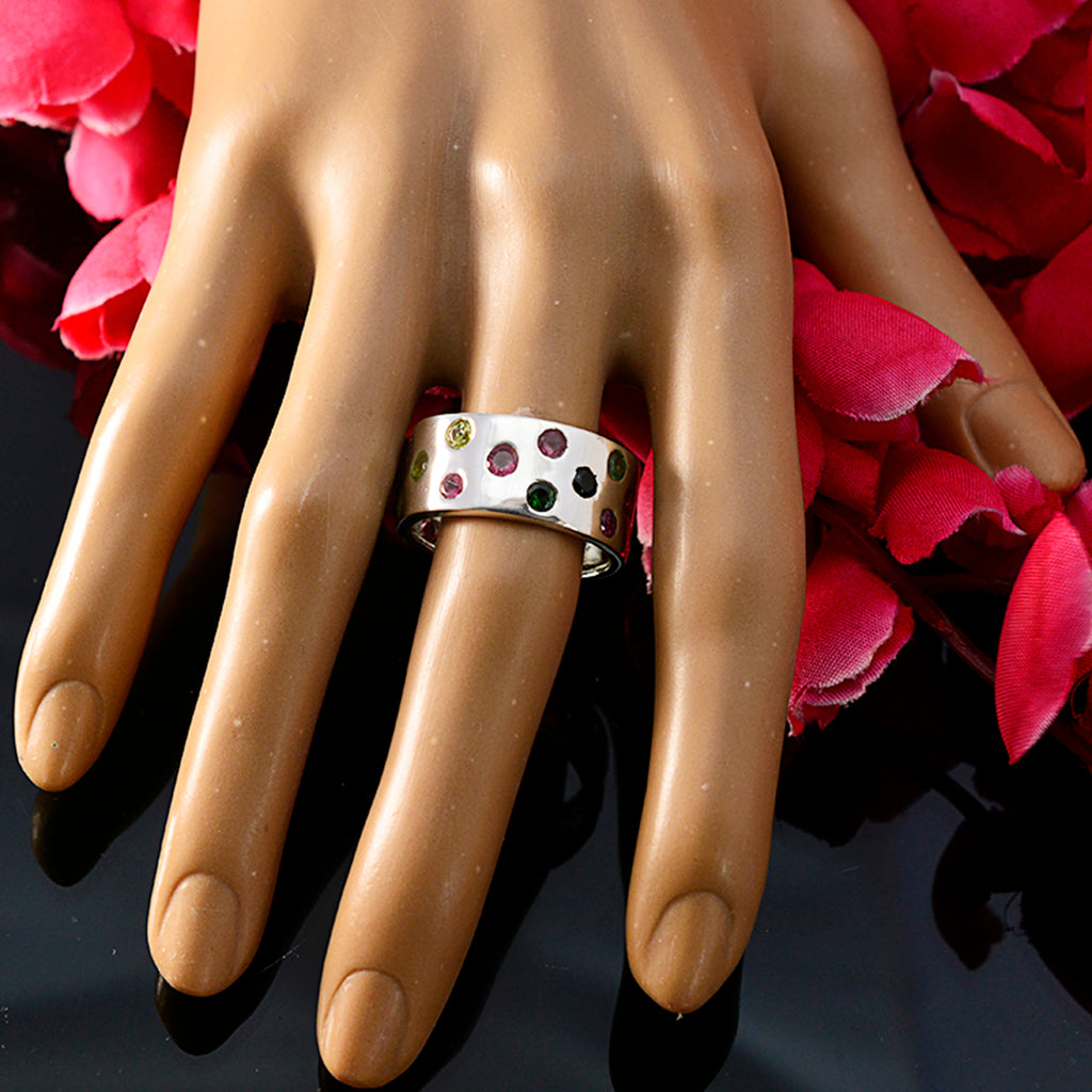 Tourmaline multiple Egyptian Sterling Silver multicolor Gemstone Versatile Eternity Band Jewelry