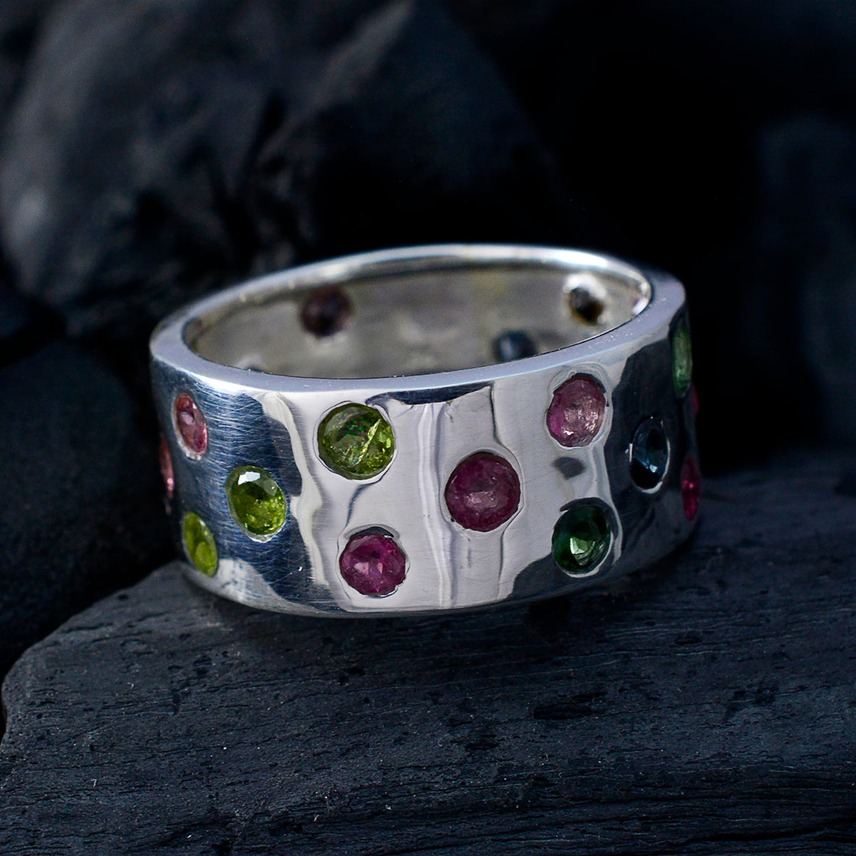 Tourmaline multiple Egyptian Sterling Silver multicolor Gemstone Versatile Eternity Band Jewelry