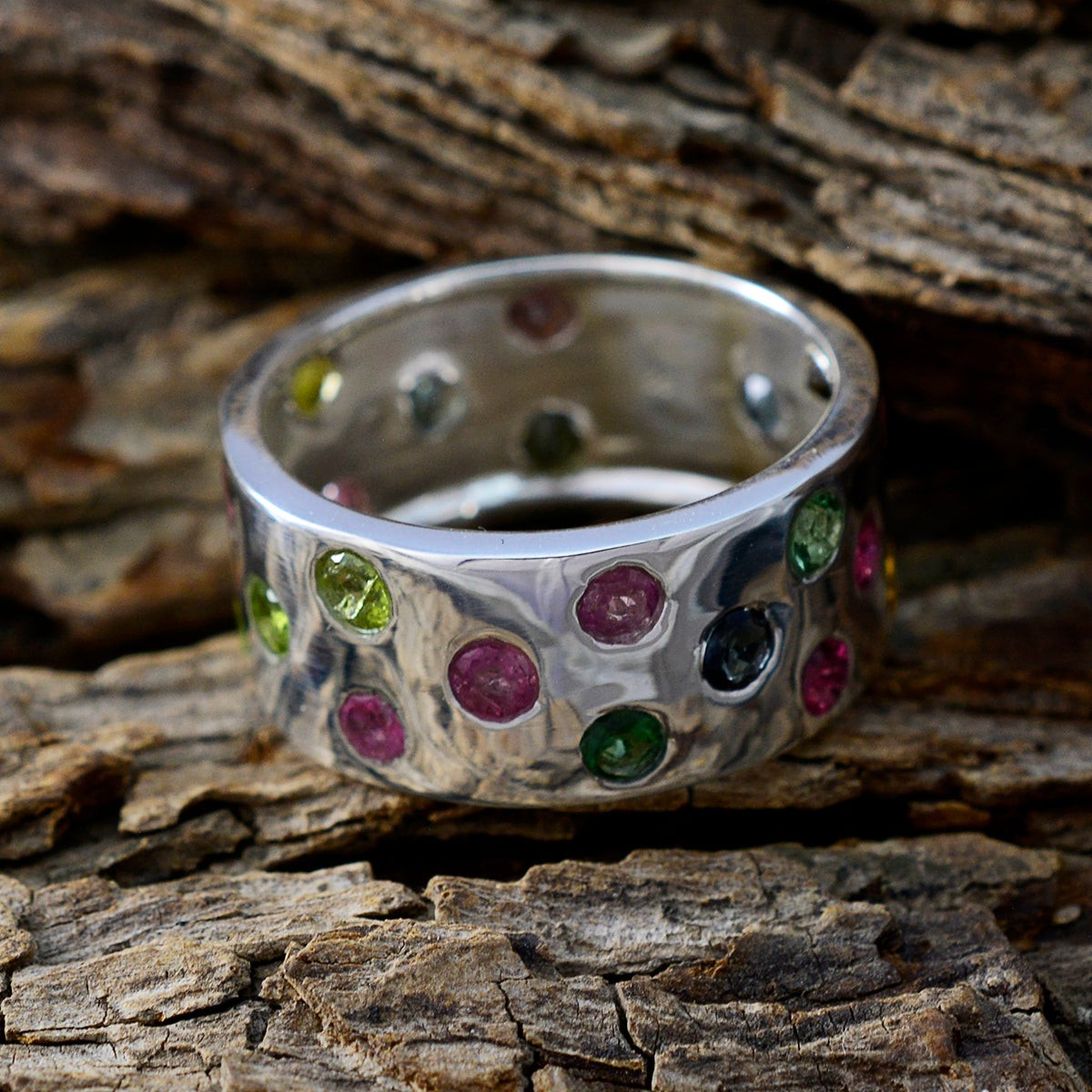 Tourmaline multiple Egyptian Sterling Silver multicolor Gemstone Versatile Eternity Band Jewelry