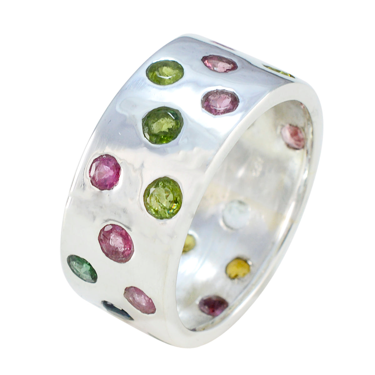 Tourmaline multiple Egyptian Sterling Silver multicolor Gemstone Versatile Eternity Band Jewelry