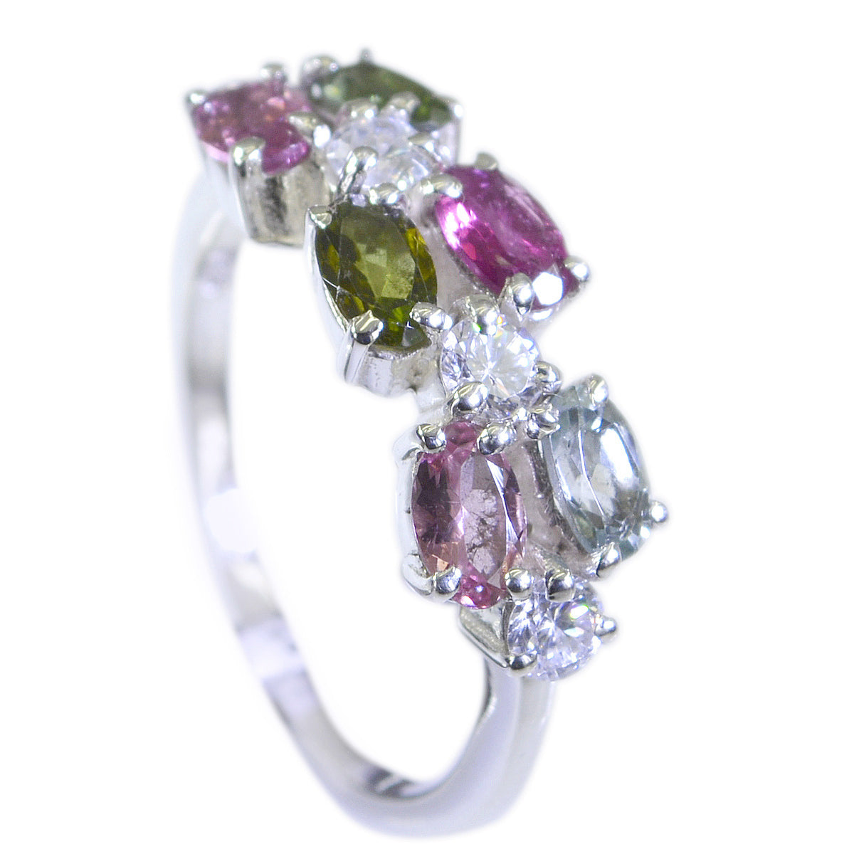 Tourmaline Hexa Japanese 925 Silver multicolor Gemstones Dainty Modern Ring Jewellery メイン画像