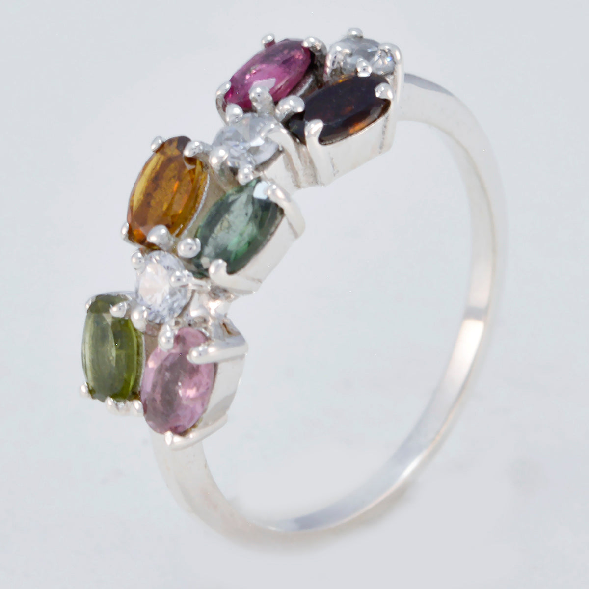 Tourmaline Hexa Japanese 925 Silver multicolor Gemstones Dainty Modern Ring Jewellery