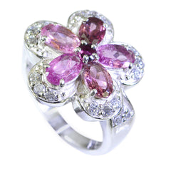 Tourmaline Penta African 92.5 Silver multicolor Gemstone Classic Floral Ring Jewelry