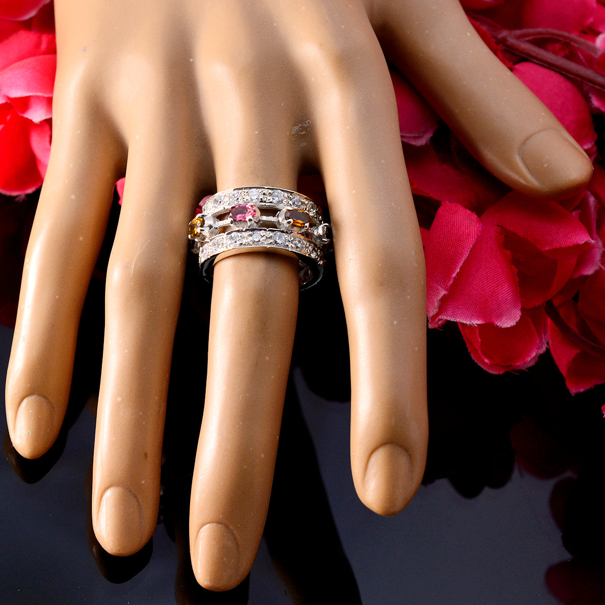 Tourmaline multiple Egyptian 925 Sterling Silver multicolor Gemstone Essential  Eternity Band Jewellery