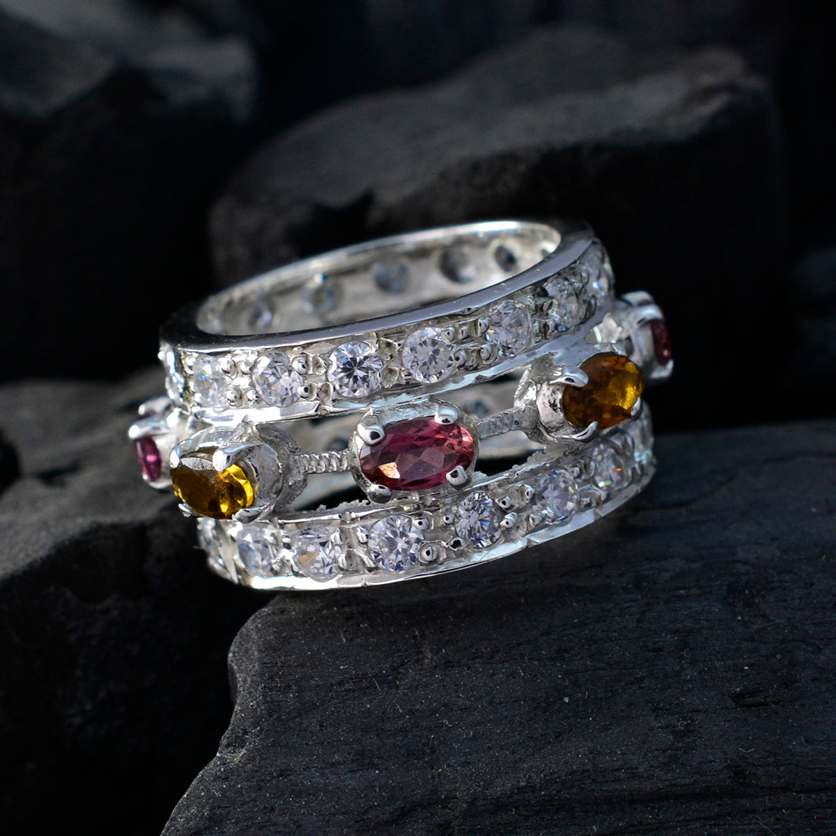 Tourmaline multiple Egyptian 925 Sterling Silver multicolor Gemstone Essential  Eternity Band Jewellery