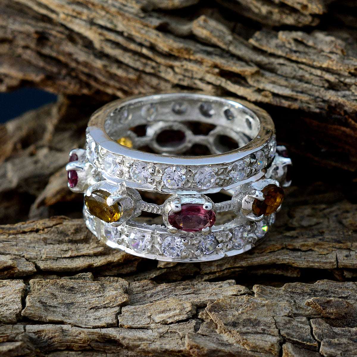 Tourmaline multiple Egyptian 925 Sterling Silver multicolor Gemstone Essential  Eternity Band Jewellery