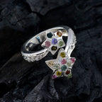 Tourmaline multiple French Silver multicolor Gemstones Eye catching Contemporary Ring Jewelry