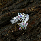 Tourmaline multiple French Silver multicolor Gemstones Eye catching Contemporary Ring Jewelry