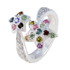 Tourmaline multiple French Silver multicolor Gemstones Eye catching Contemporary Ring Jewelry