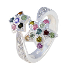 Tourmaline multiple French Silver multicolor Gemstones Eye catching Contemporary Ring Jewelry
