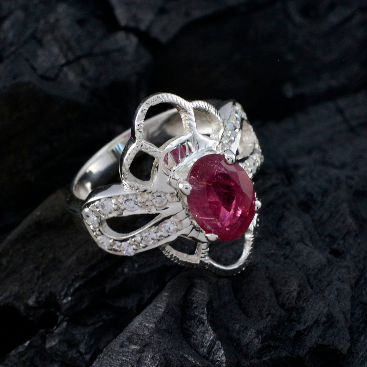 Tourmaline Halo African 925 Sterling Silver multicolor Gems Mid weight Boho Ring Jewelry