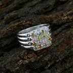 Tourmaline multiple French 925 Sterling Silver multicolor Gemstones Versatile Trendy Ring Jewellery