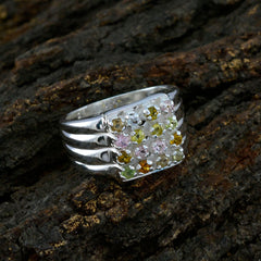 Tourmaline multiple French 925 Sterling Silver multicolor Gemstones Versatile Trendy Ring Jewellery