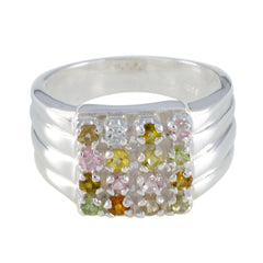 Tourmaline multiple French 925 Sterling Silver multicolor Gemstones Versatile Trendy Ring Jewellery