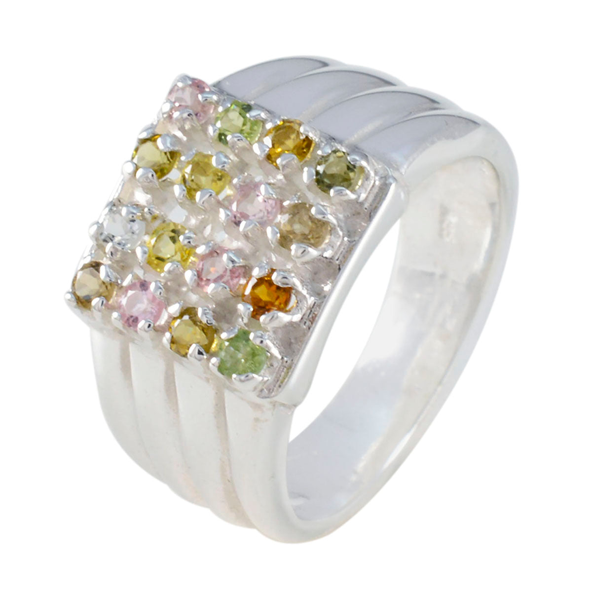 Tourmaline multiple French 925 Sterling Silver multicolor Gemstones Versatile Trendy Ring Jewellery