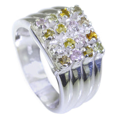 Tourmaline multiple French 925 Sterling Silver multicolor Gemstones Versatile Trendy Ring Jewellery